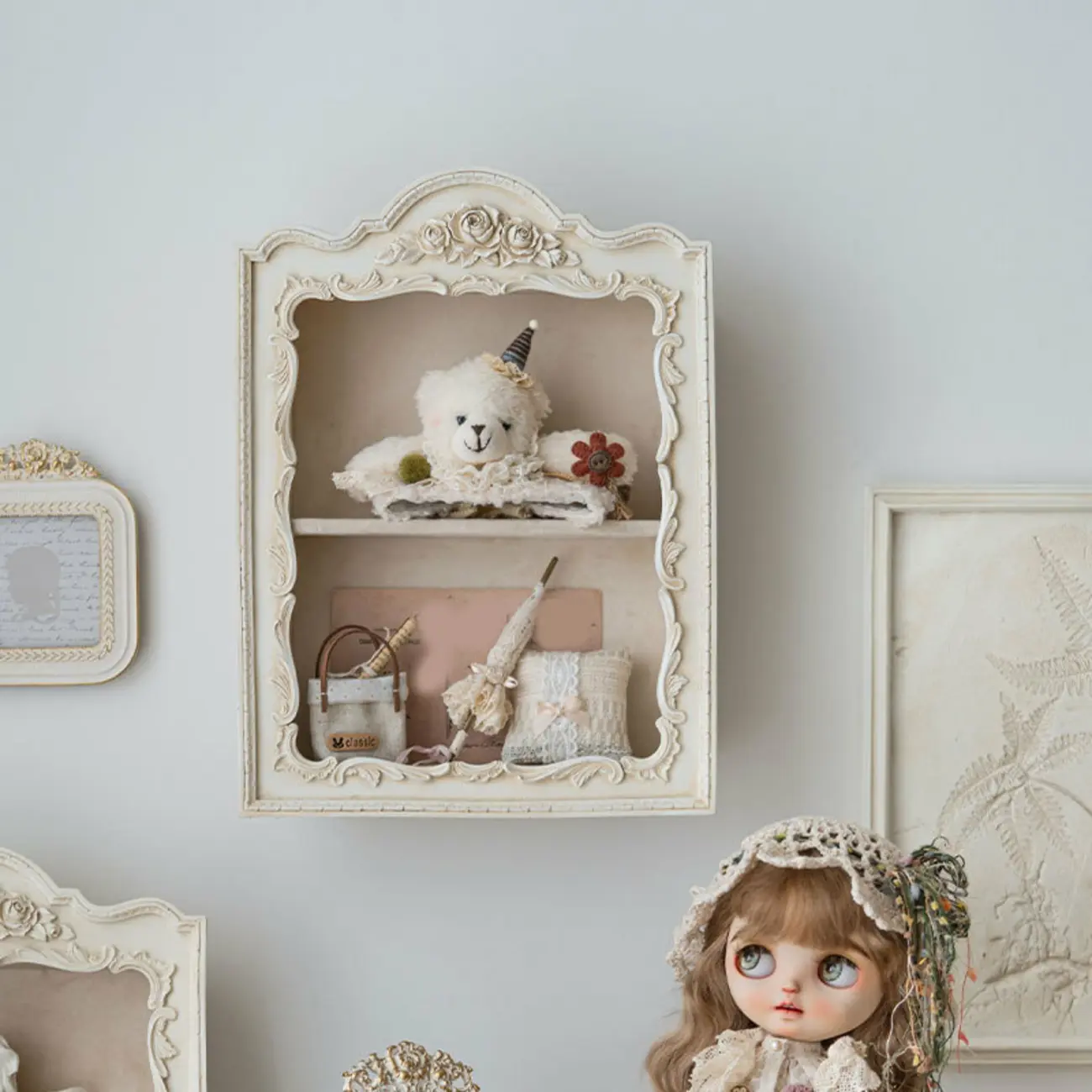 French Country Classic Wall Mount Carved Display Cabinet Image - 6 | homeyfad