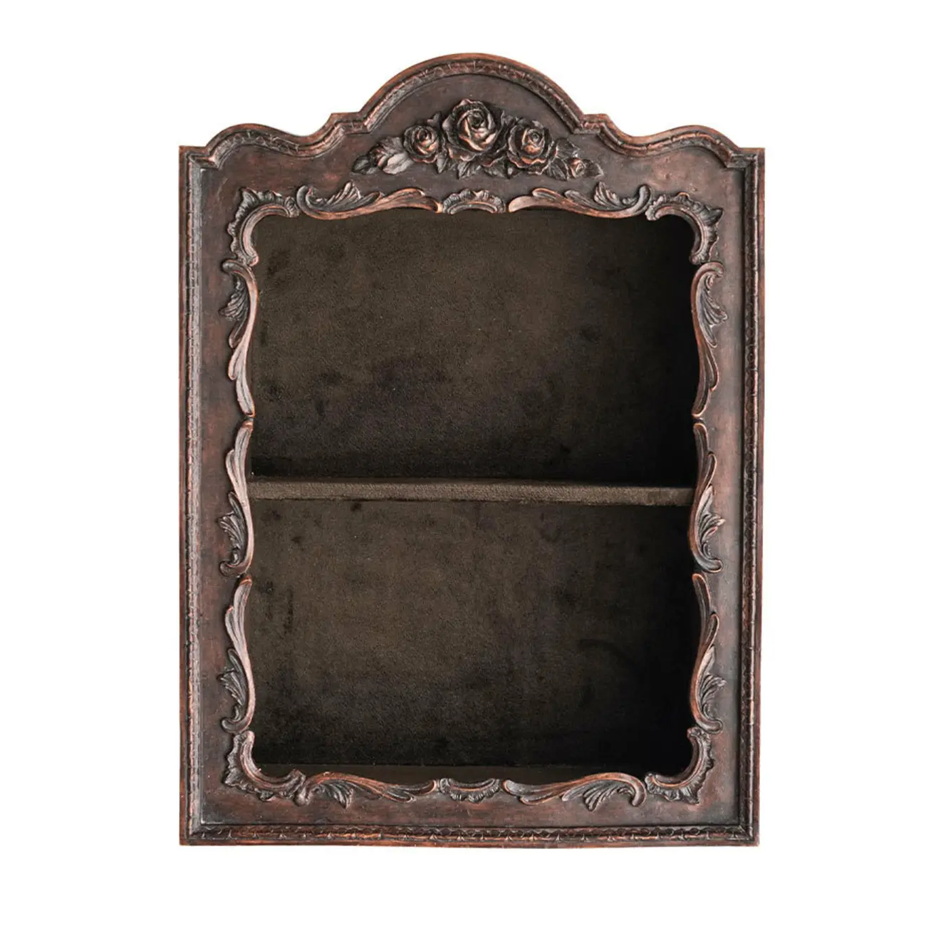 French Country Classic Wall Mount Carved Display Cabinet Image - 7 | homeyfad