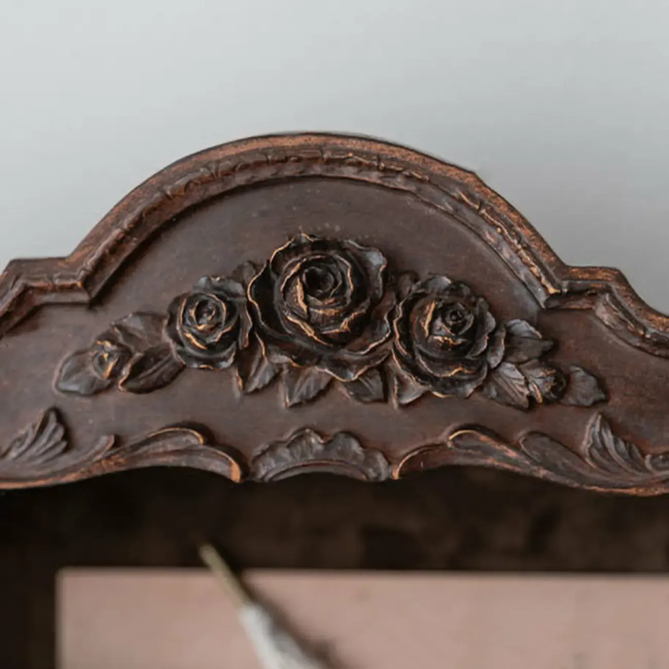 French Country Classic Wall Mount Carved Display Cabinet Image - 8