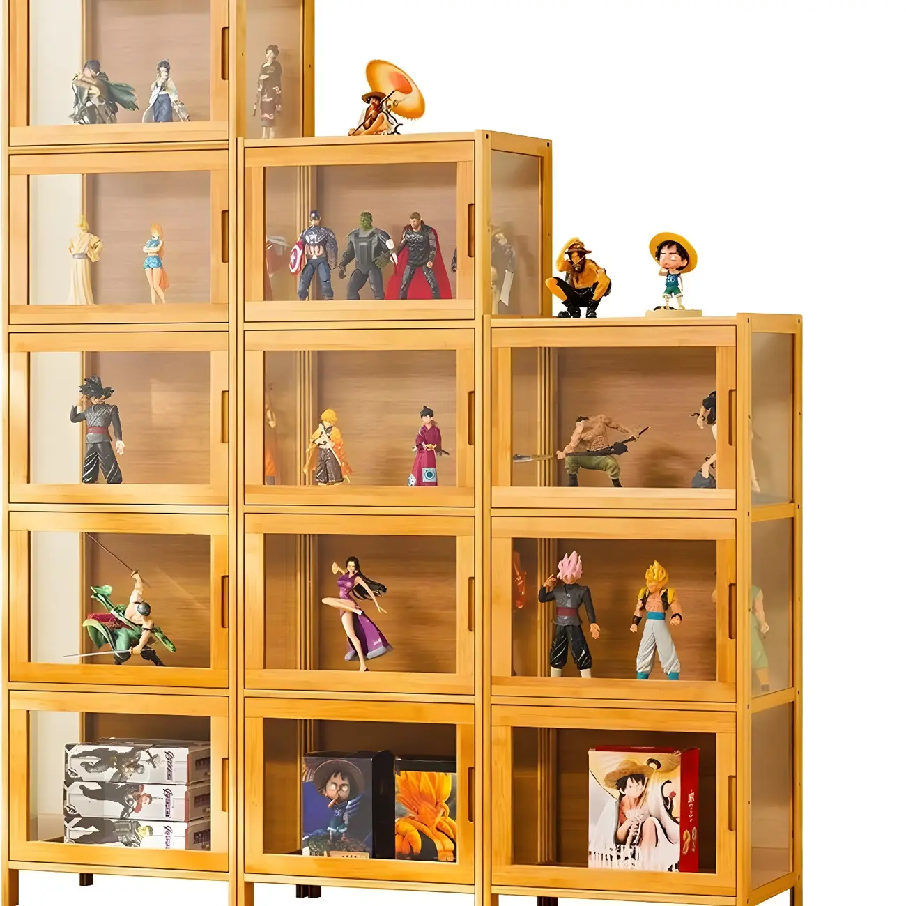 Modern Grey Bamboo Glass Display Cabinet for Living Room Image - 9 | homeyfad