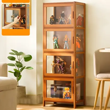 Modern Grey Bamboo Glass Display Cabinet for Living Room Image - 13