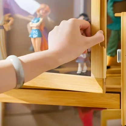 Modern Grey Bamboo Glass Display Cabinet for Living Room Image - 14