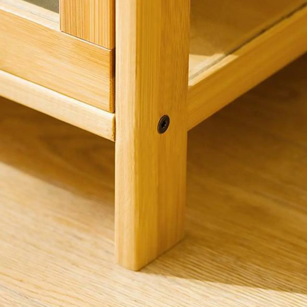 Modern Grey Bamboo Glass Display Cabinet for Living Room Image - 18 | homeyfad