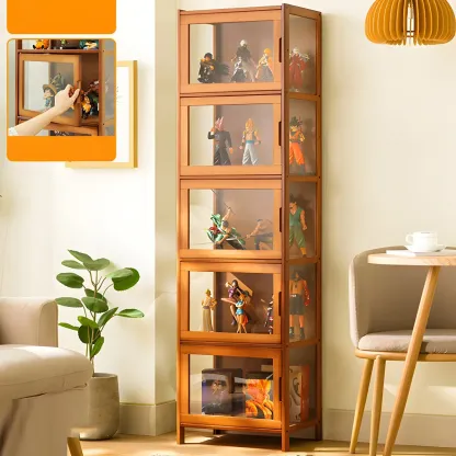 Modern Grey Bamboo Glass Display Cabinet for Living Room Image - 19