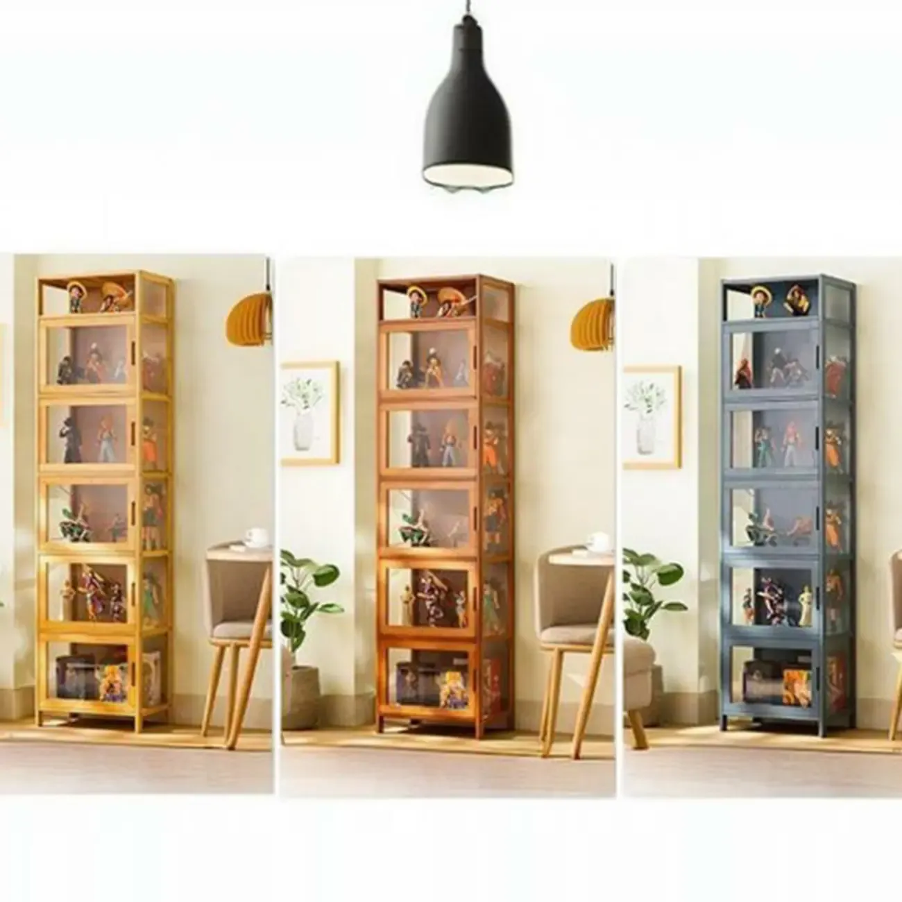 Modern Grey Bamboo Glass Display Cabinet for Living Room Image - 20