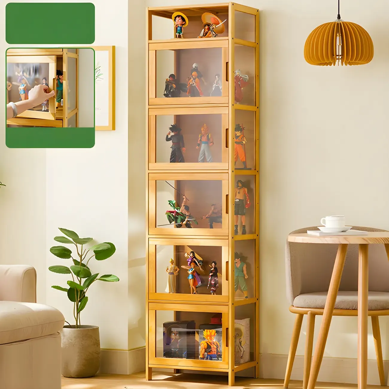 Modern Grey Bamboo Glass Display Cabinet for Living Room Image - 21