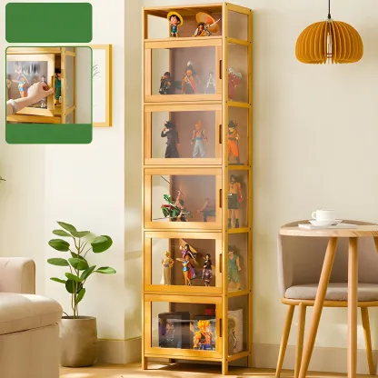 Modern Grey Bamboo Glass Display Cabinet for Living Room Image - 21