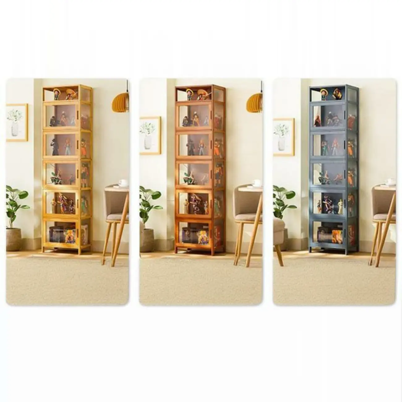 Modern Grey Bamboo Glass Display Cabinet for Living Room Image - 22 | homeyfad