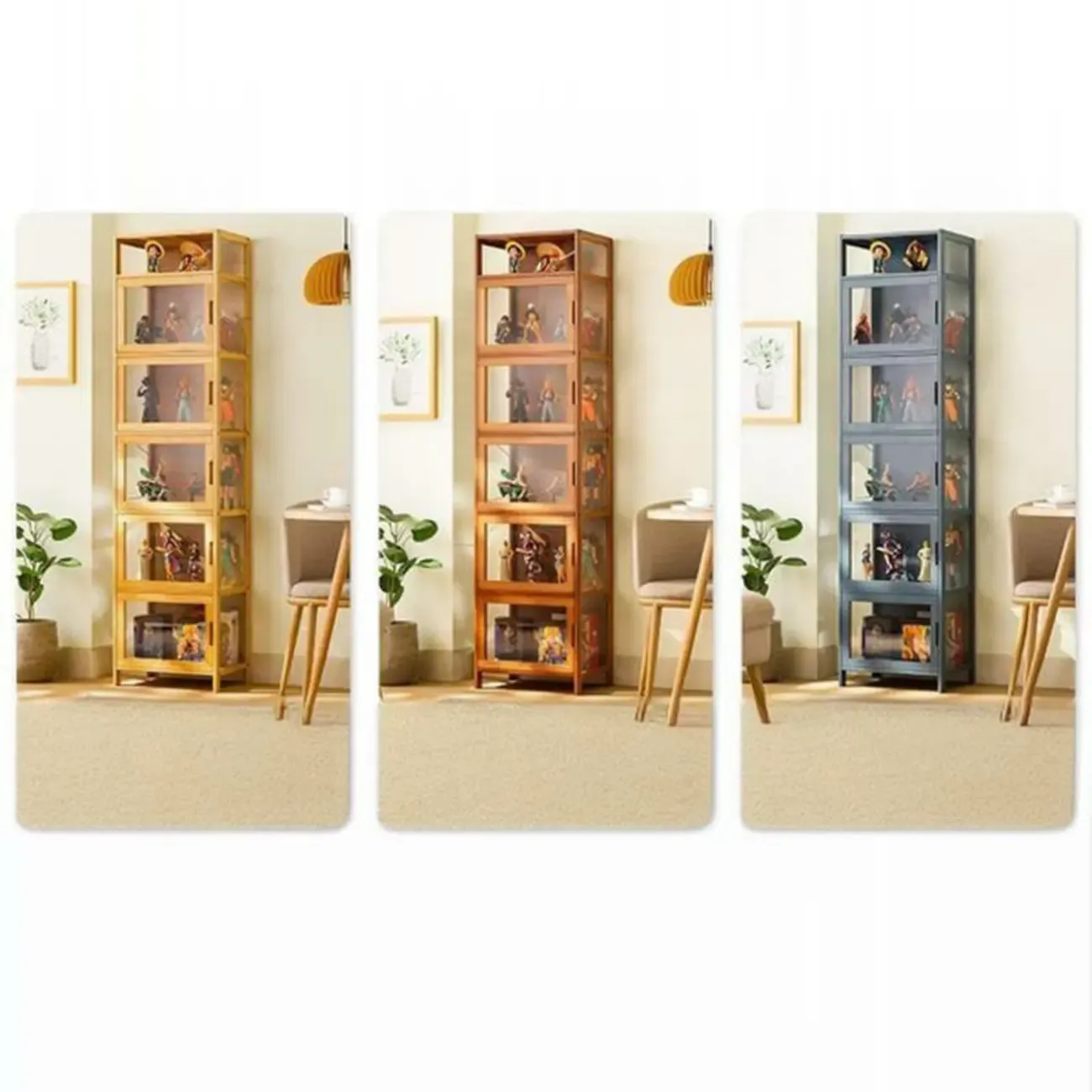 Modern Grey Bamboo Glass Display Cabinet for Living Room Image - 22