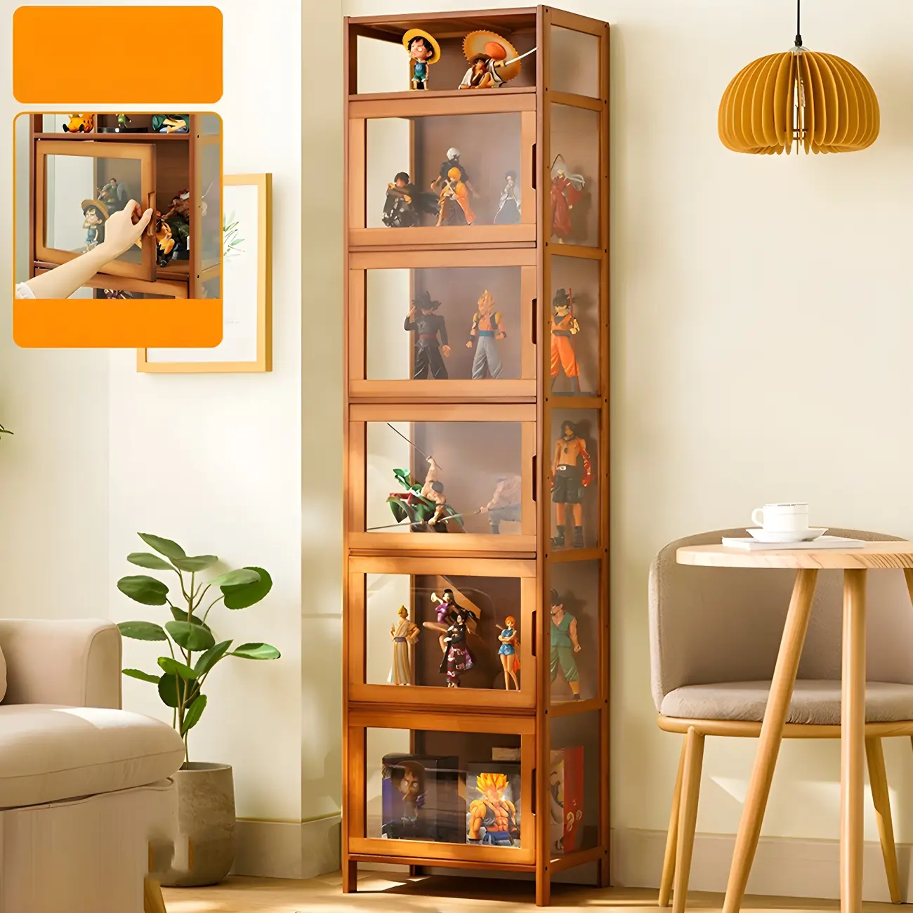 Modern Grey Bamboo Glass Display Cabinet for Living Room Image - 23 | homeyfad