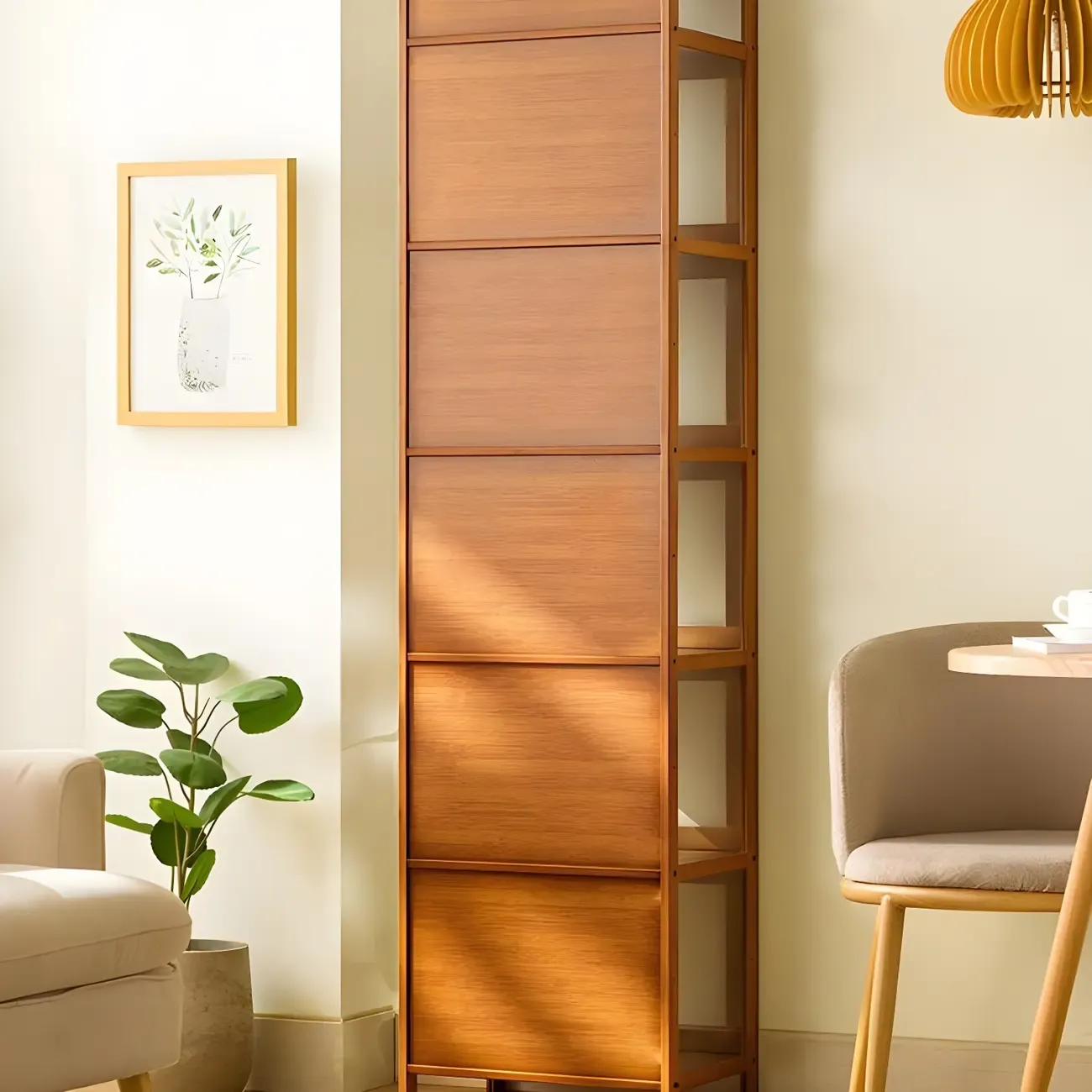 Modern Grey Bamboo Glass Display Cabinet for Living Room Image - 24