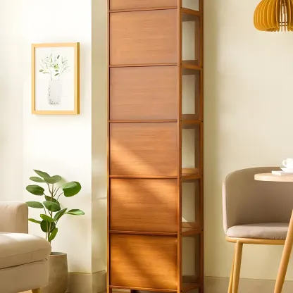 Modern Grey Bamboo Glass Display Cabinet for Living Room Image - 24