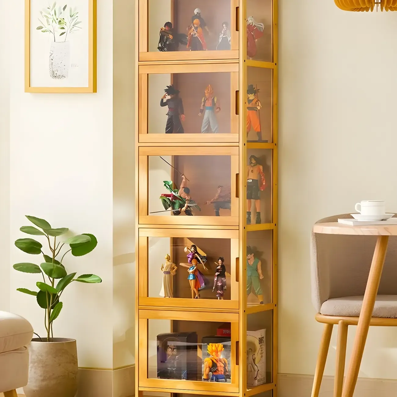 Modern Grey Bamboo Glass Display Cabinet for Living Room Image - 25