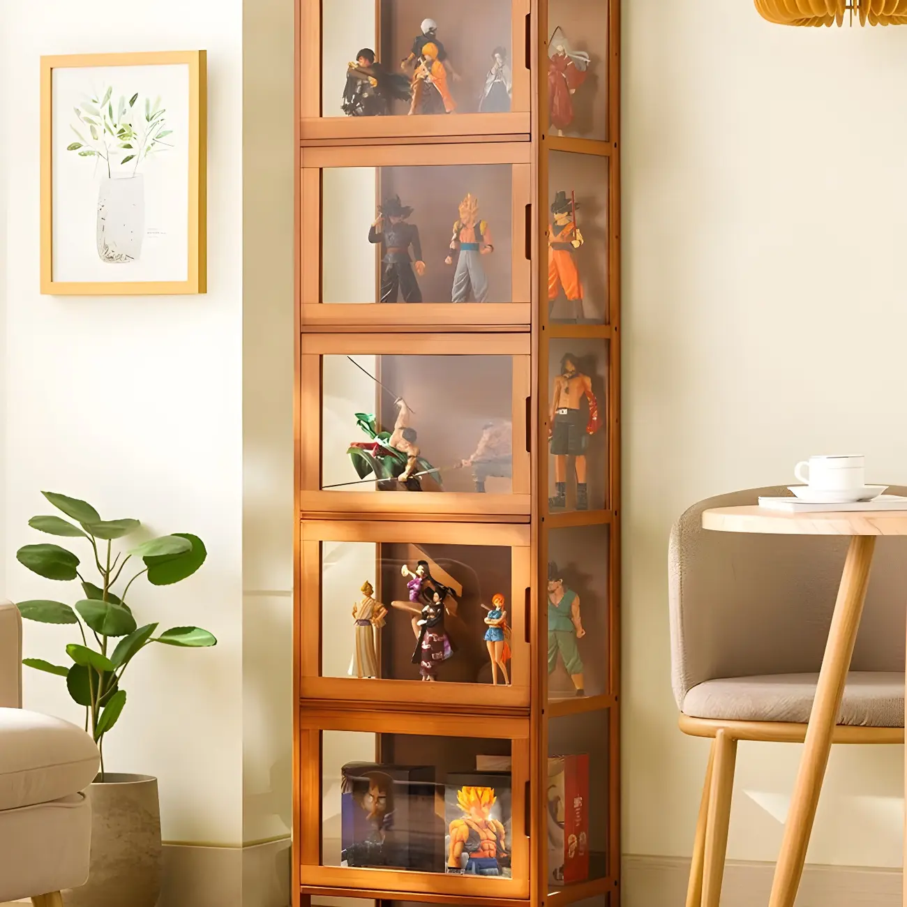 Modern Grey Bamboo Glass Display Cabinet for Living Room Image - 26 | homeyfad