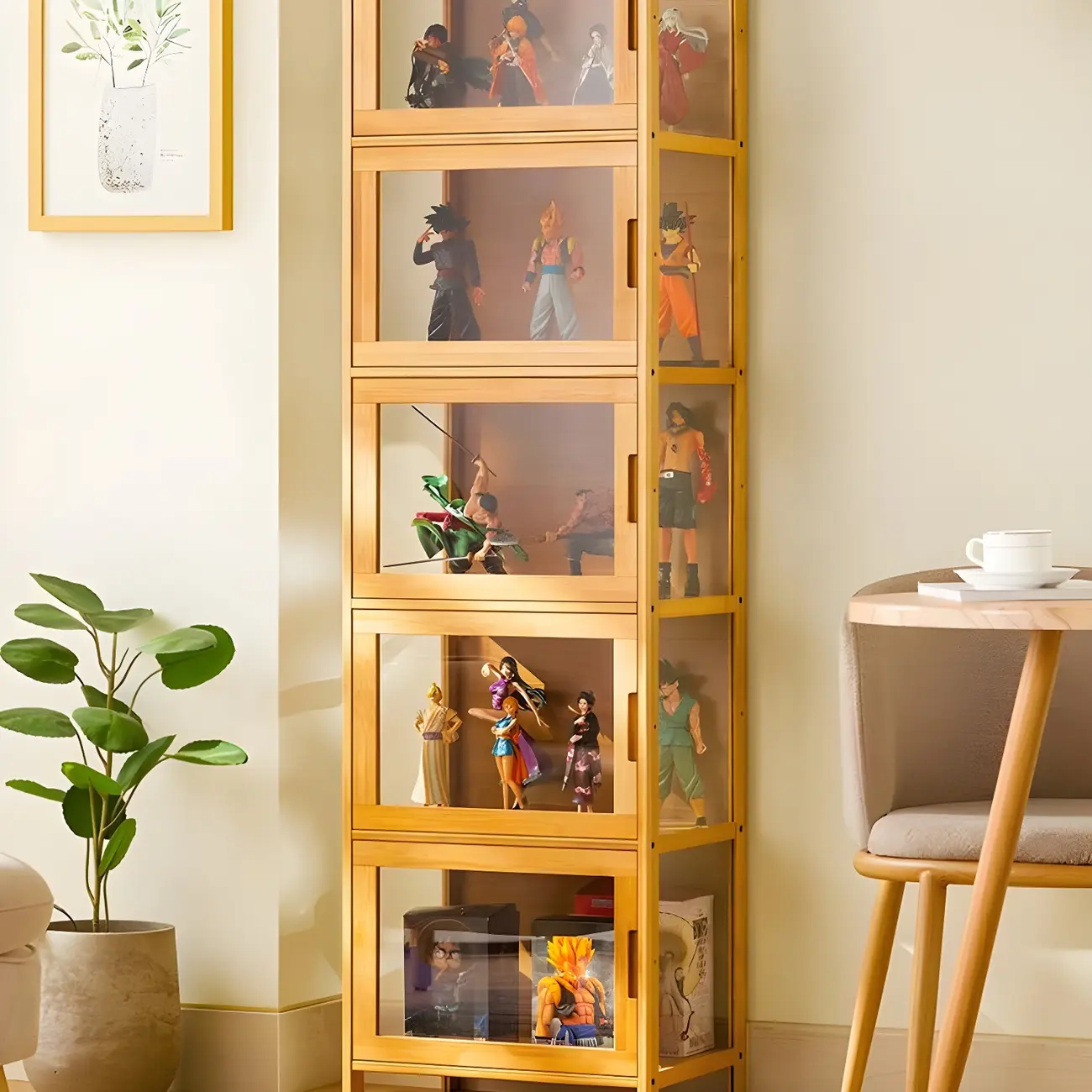 Modern Grey Bamboo Glass Display Cabinet for Living Room Image - 27 | homeyfad