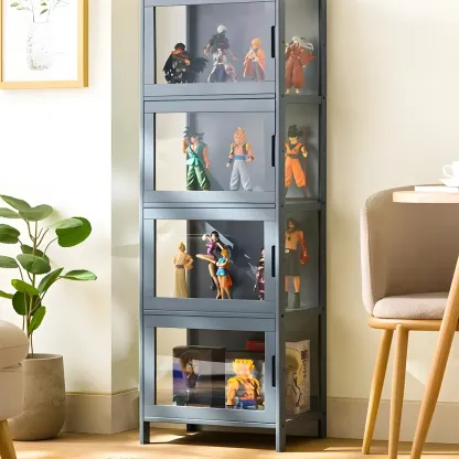 Modern Grey Bamboo Glass Display Cabinet for Living Room Image - 28