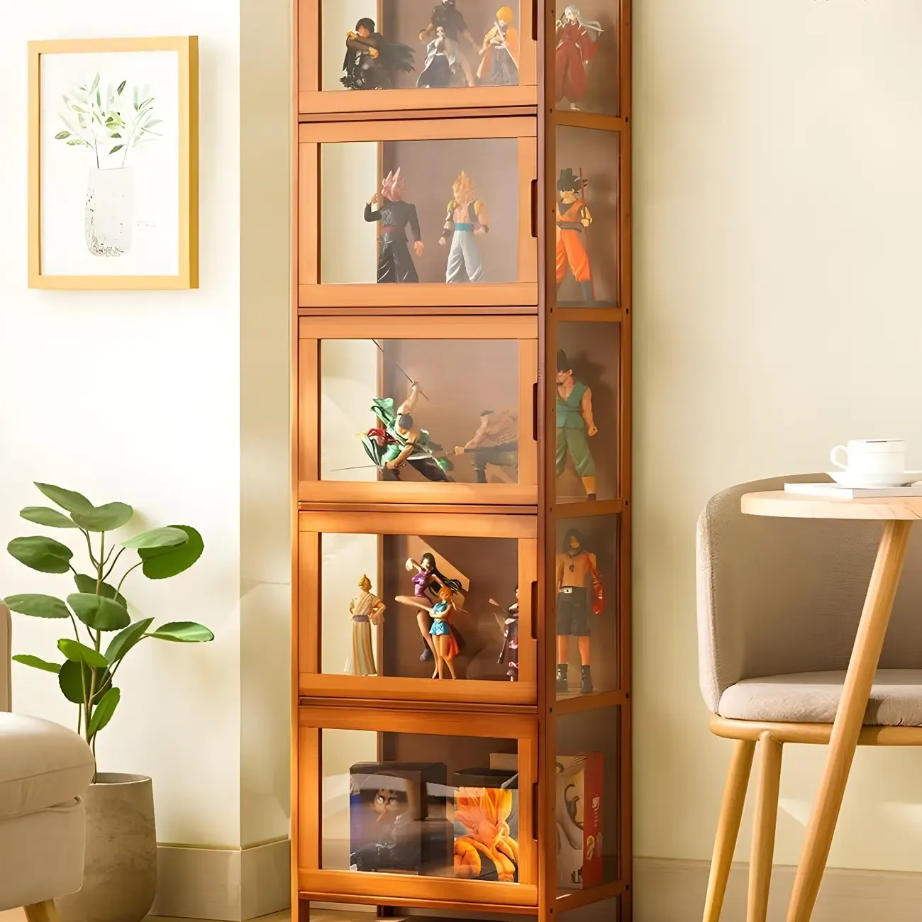 Modern Grey Bamboo Glass Display Cabinet for Living Room Image - 29