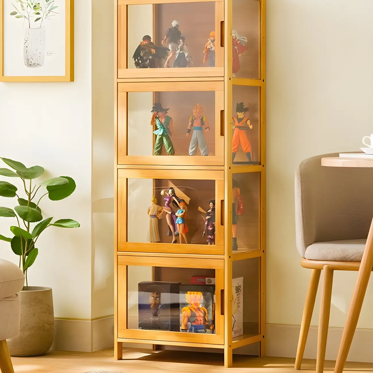 Modern Grey Bamboo Glass Display Cabinet for Living Room Image - 30 | homeyfad