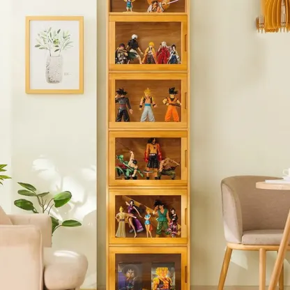 Modern Grey Bamboo Glass Display Cabinet for Living Room Image - 31