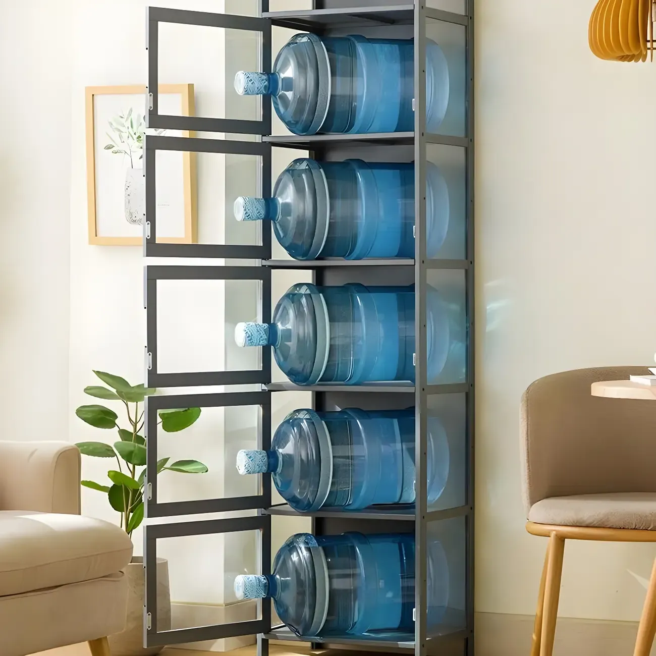 Modern Grey Bamboo Glass Display Cabinet for Living Room Image - 32