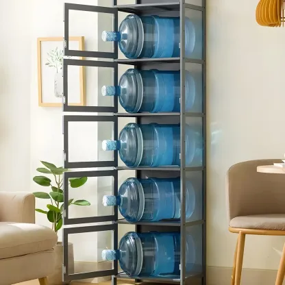Modern Grey Bamboo Glass Display Cabinet for Living Room Image - 32