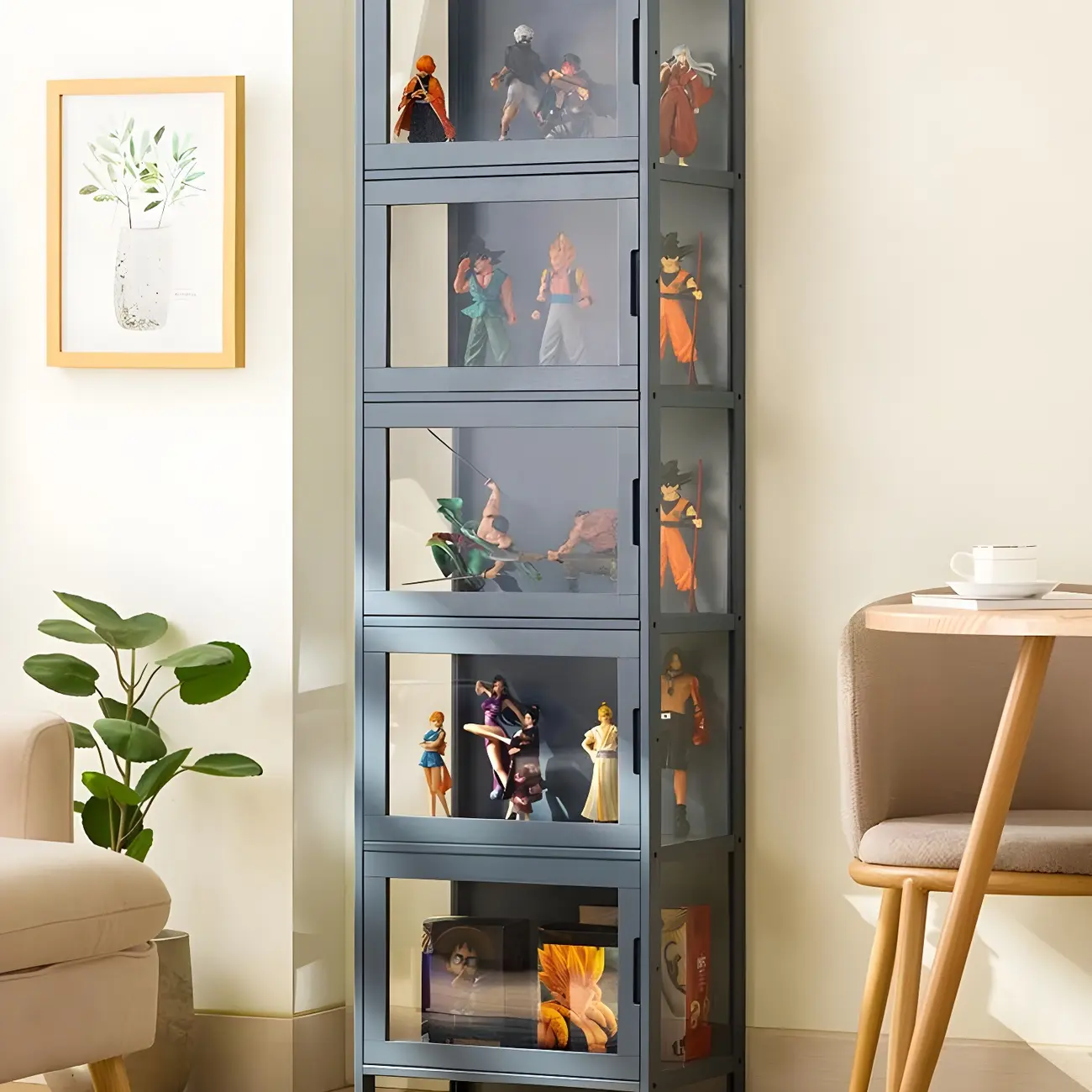 Modern Grey Bamboo Glass Display Cabinet for Living Room Image - 33 | homeyfad