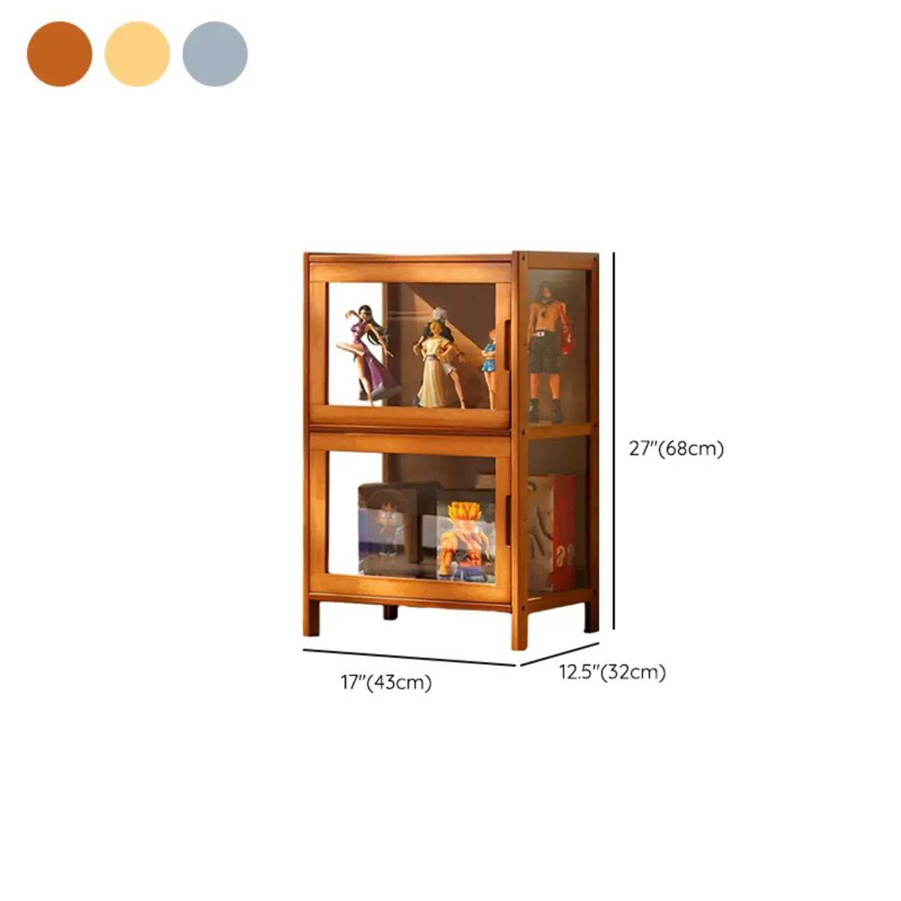 Modern Grey Bamboo Glass Display Cabinet for Living Room #size