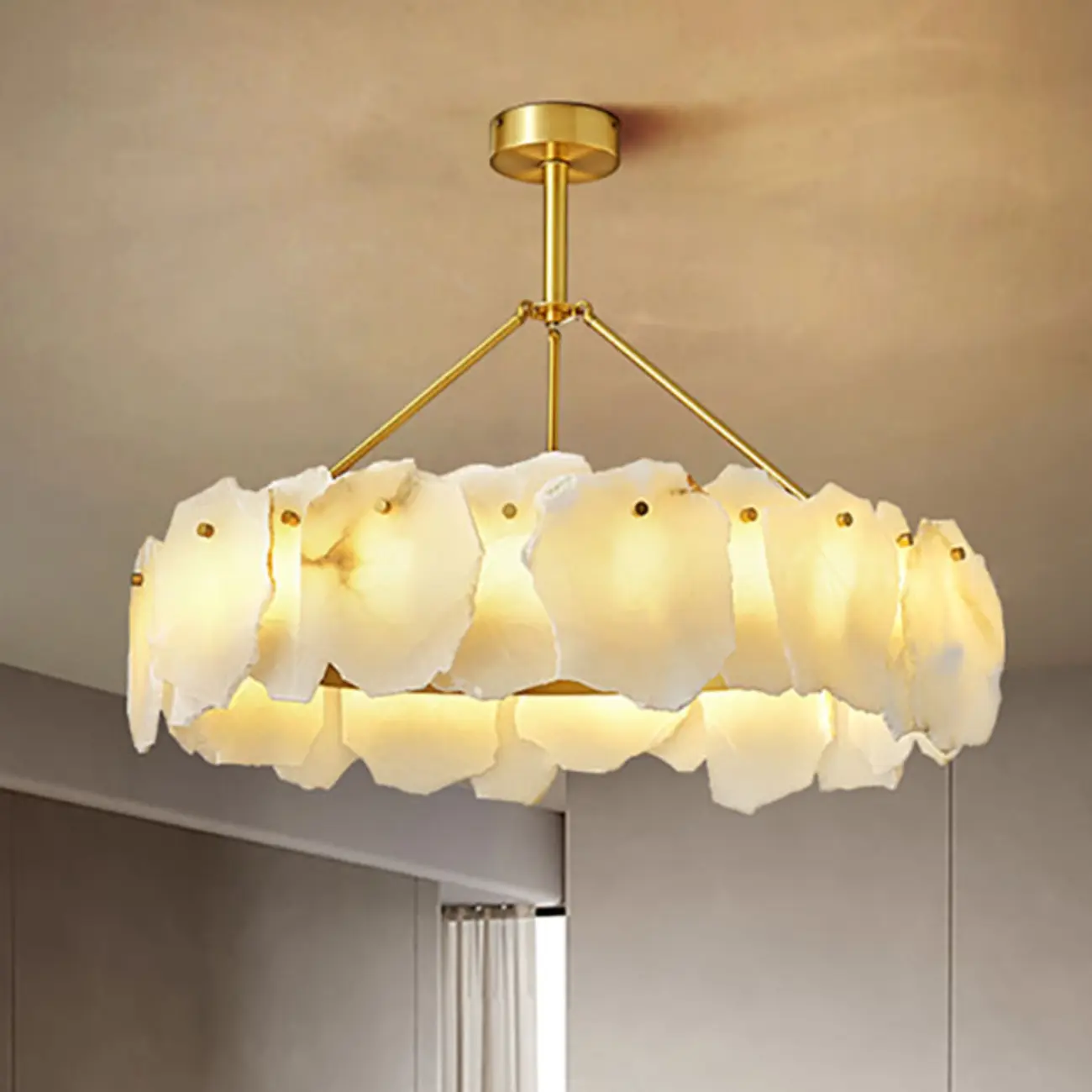Contemporary Alabaster Round Brass Pendant Chandelier Image - 1 | homeyfad