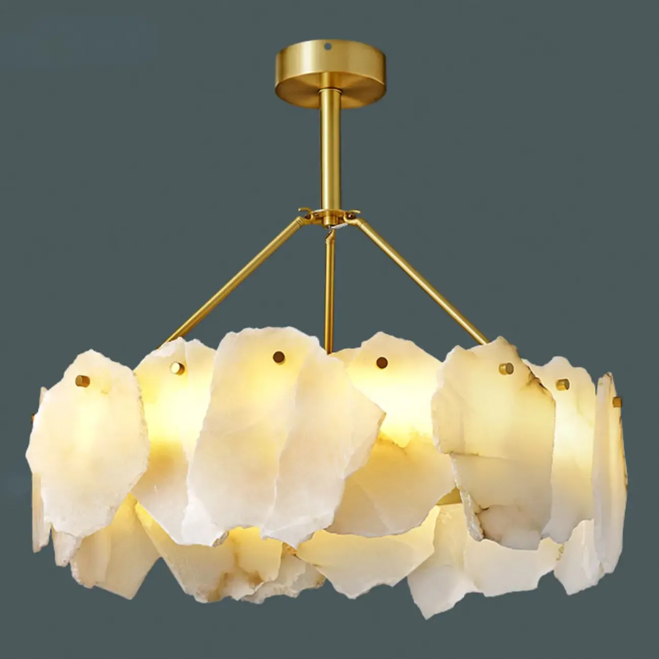 Contemporary Alabaster Round Brass Pendant Chandelier Image - 4
