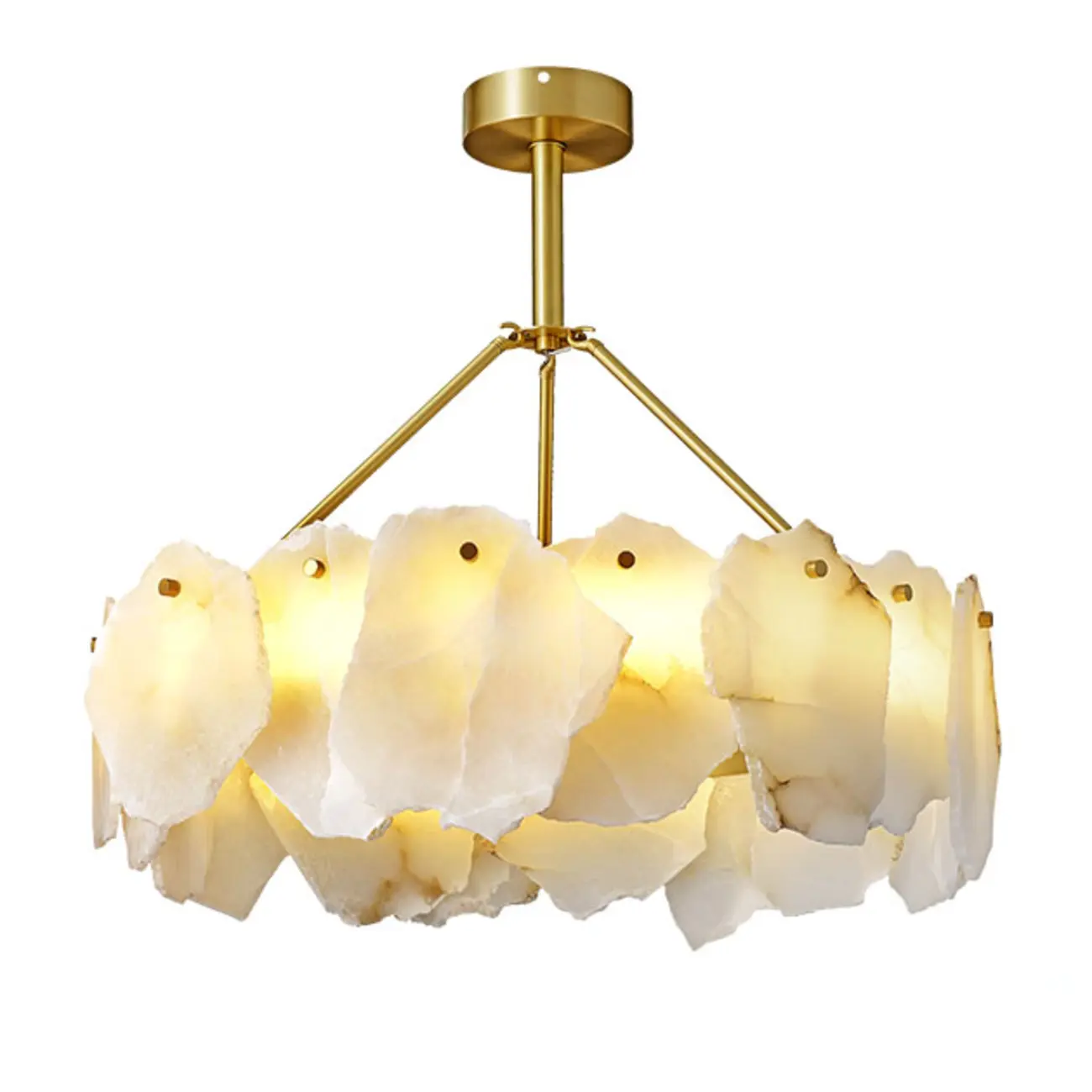 Contemporary Alabaster Round Brass Pendant Chandelier Image - 5 | homeyfad