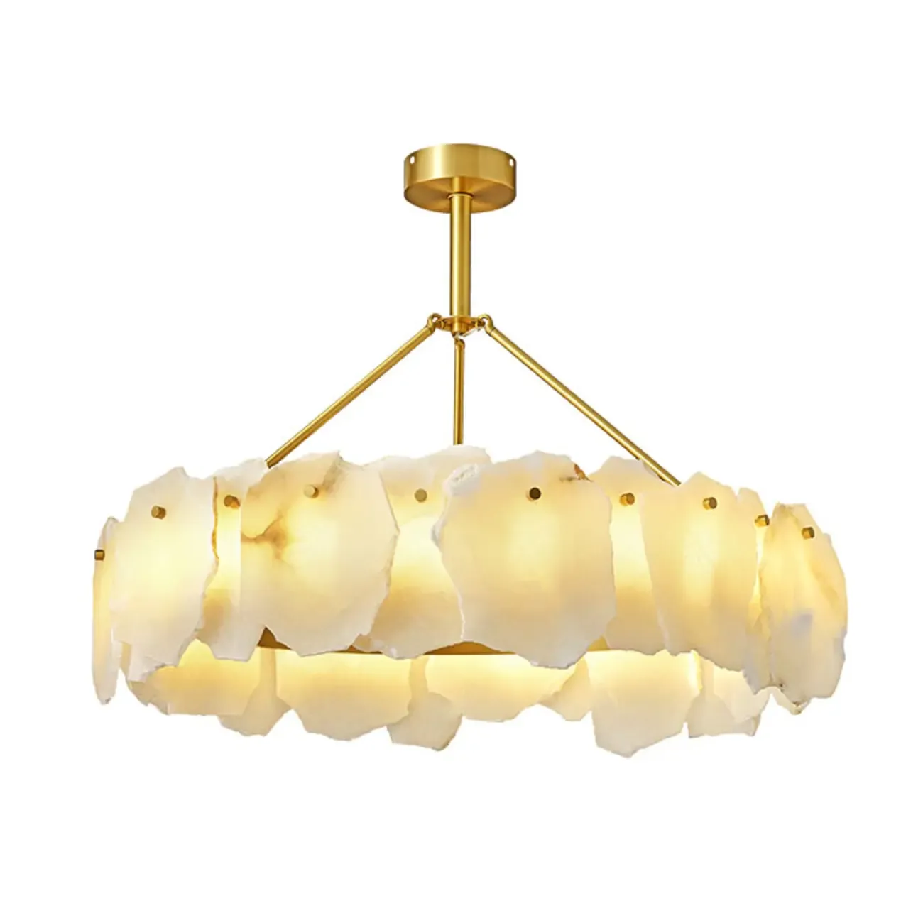 Contemporary Alabaster Round Brass Pendant Chandelier Image - 6