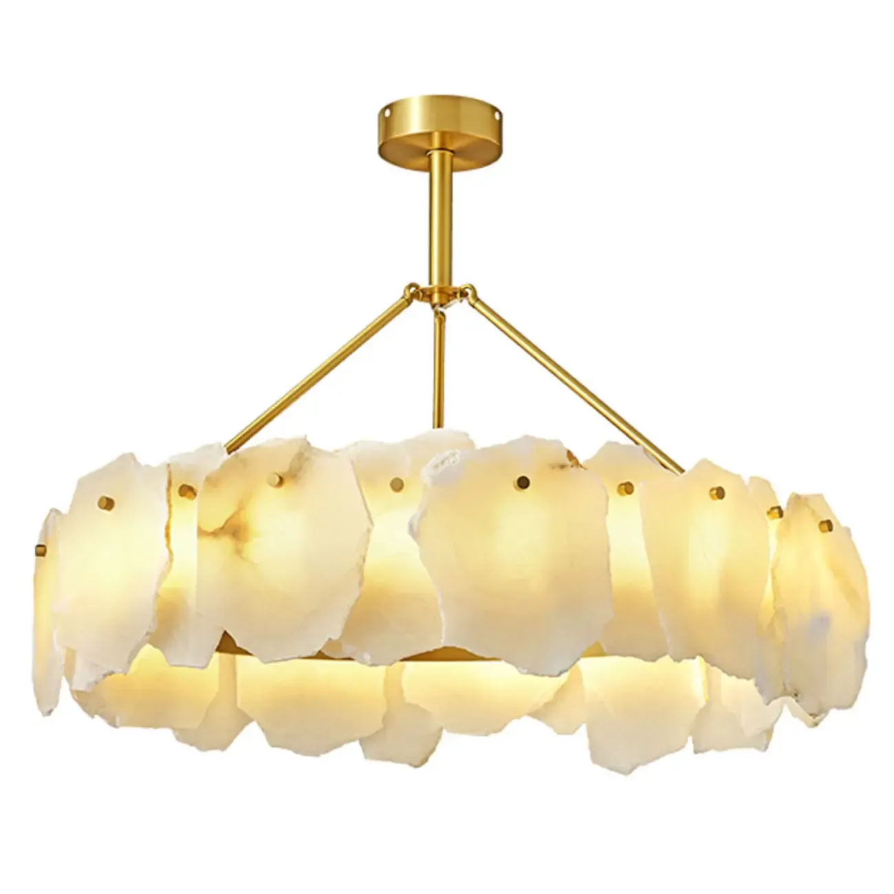 Contemporary Alabaster Round Brass Pendant Chandelier Image - 7