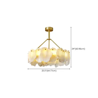 Contemporary Alabaster Round Brass Pendant Chandelier #size