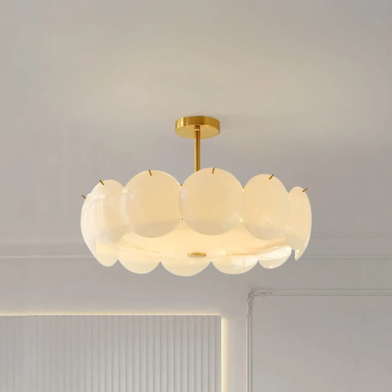 White Circle Glass Gold Semi Flush Mount Ceiling Light Image - 1 | homeyfad