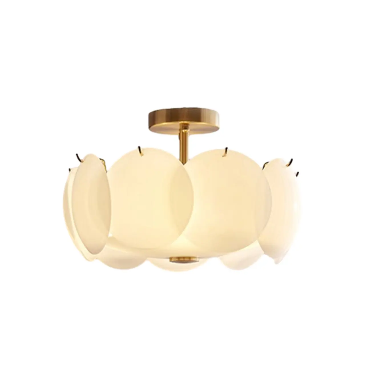 White Circle Glass Gold Semi Flush Mount Ceiling Light | homeyfad