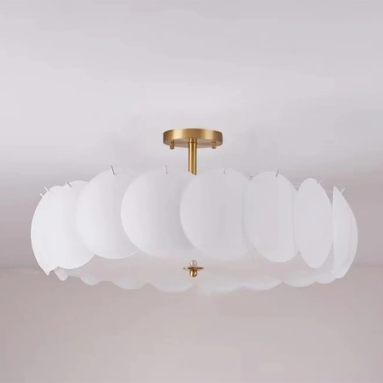White Circle Glass Gold Semi Flush Mount Ceiling Light | homeyfad