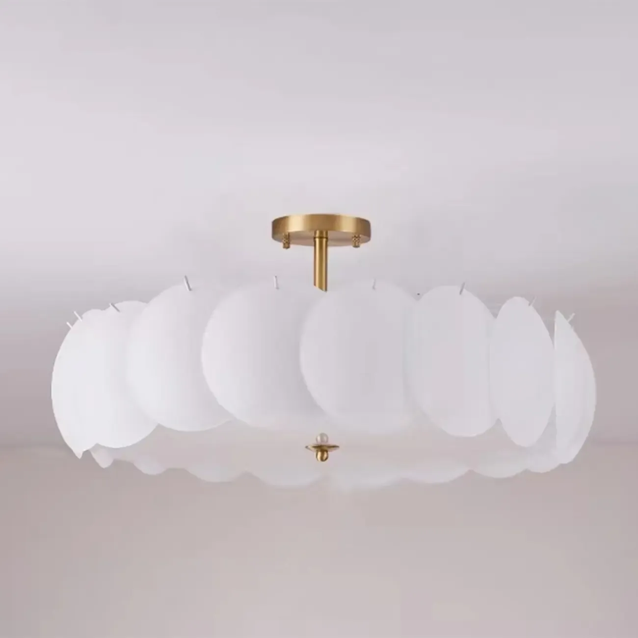 White Circle Glass Gold Semi Flush Mount Ceiling Light