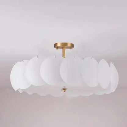 White Circle Glass Gold Semi Flush Mount Ceiling Light