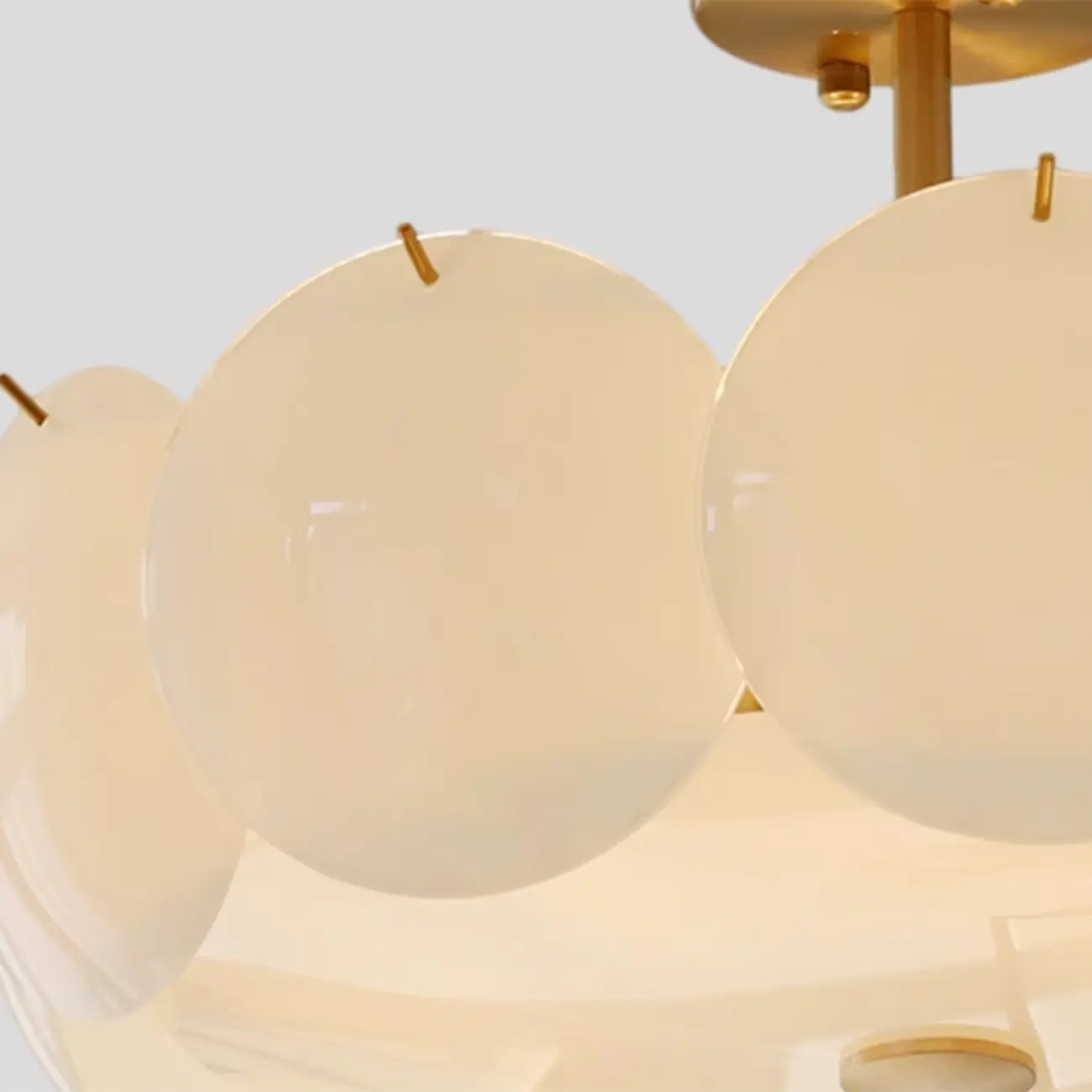 White Circle Glass Gold Semi Flush Mount Ceiling Light | homeyfad
