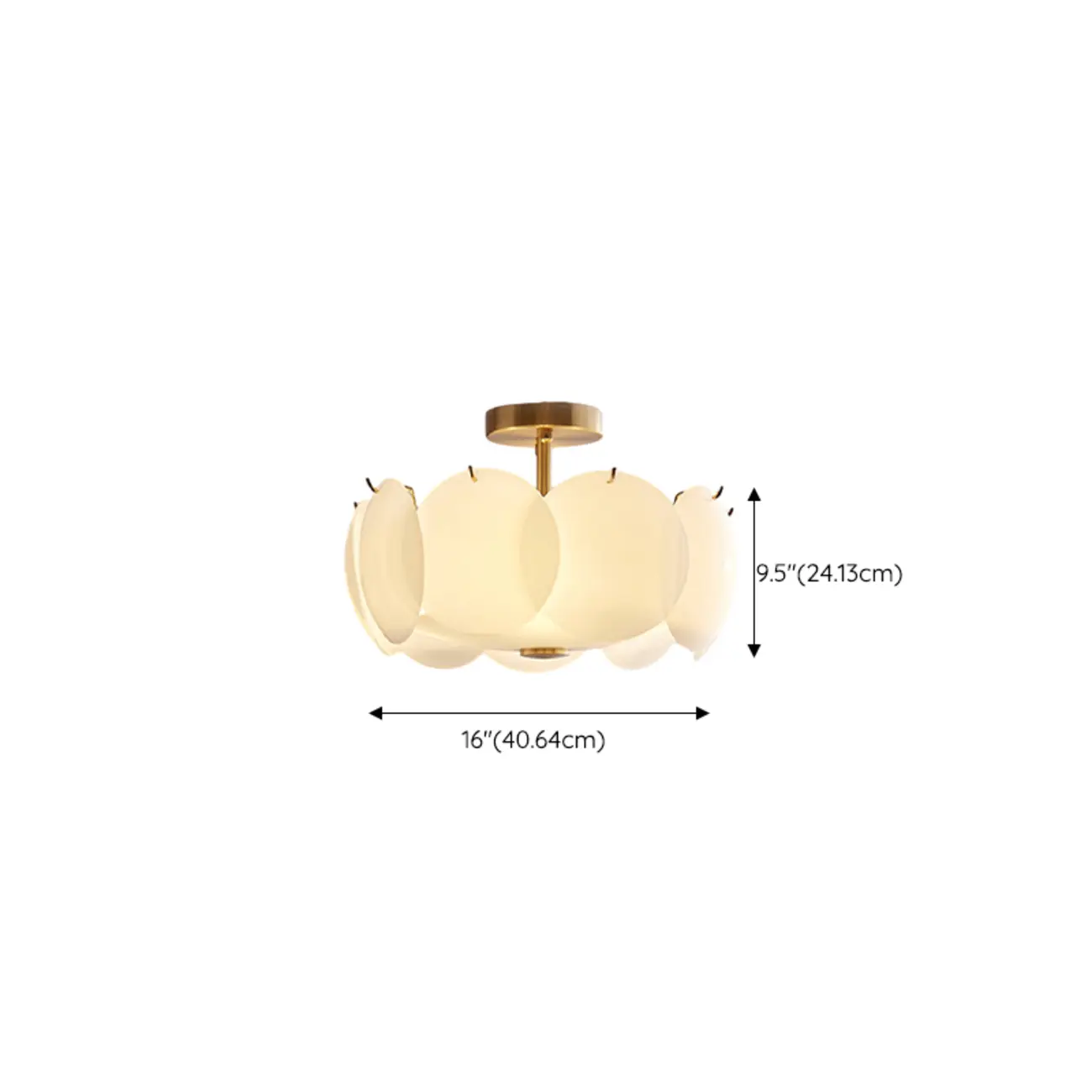White Circle Glass Gold Semi Flush Mount Ceiling Light #size