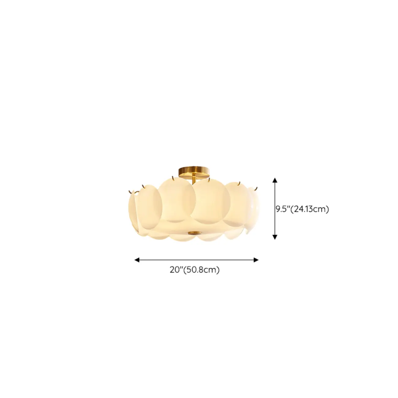 White Circle Glass Gold Semi Flush Mount Ceiling Light | homeyfad