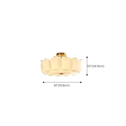 White Circle Glass Gold Semi Flush Mount Ceiling Light