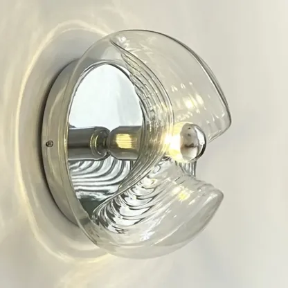 Contemporary Glass Clear Round Wall Sconce Image - 9