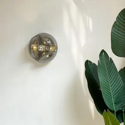 Contemporary Glass Clear Round Wall Sconce Image - 14