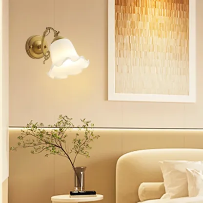 Vintage Gold Geometric Frosted Glass Indoor Wall Light Image - 9