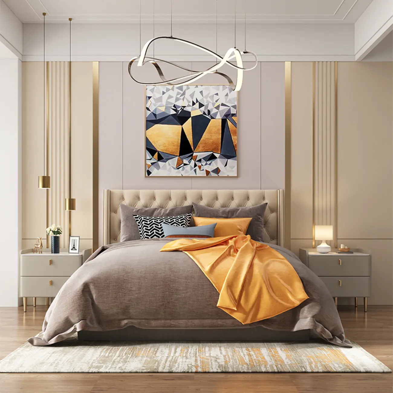 Trendy Stone Leather Gold Accents 2-Drawer Nightstand Image - 16 | homeyfad