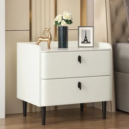 Trendy Stone Leather Gold Accents 2-Drawer Nightstand Image - 11