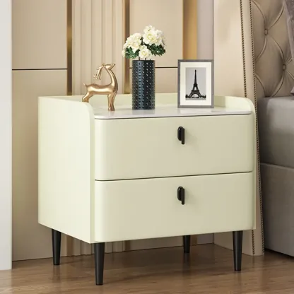 Trendy Stone Leather Gold Accents 2-Drawer Nightstand Image - 14