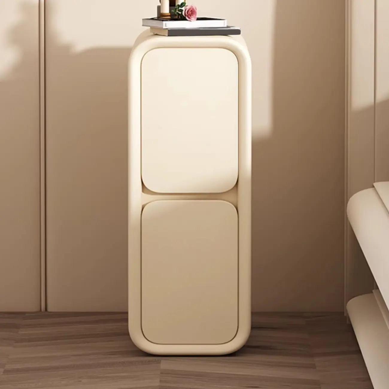 Modern Cream  Leather Wood 2-Drawer Nightstand Image - 3 | homeyfad