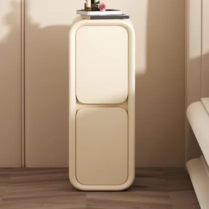 Modern Cream  Leather Wood 2-Drawer Nightstand Image - 3